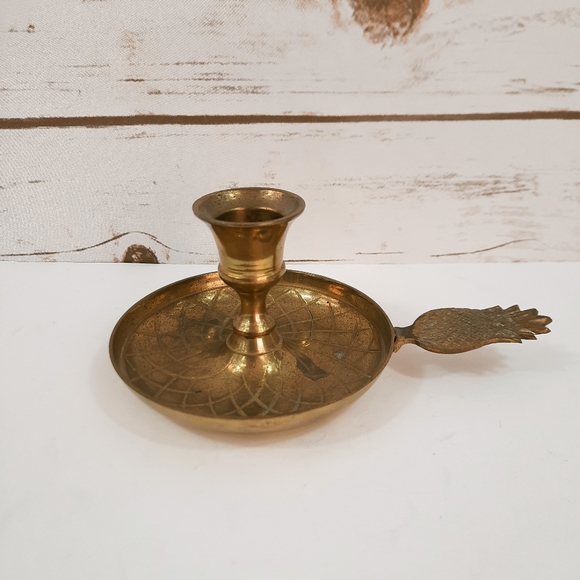 Vintage Brass Candlestick Holder Pineapple Handle